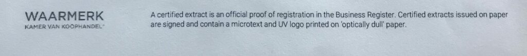 Beispiel - Fußnote papierbeglaubigter Handelsregisterauszug Niederlande